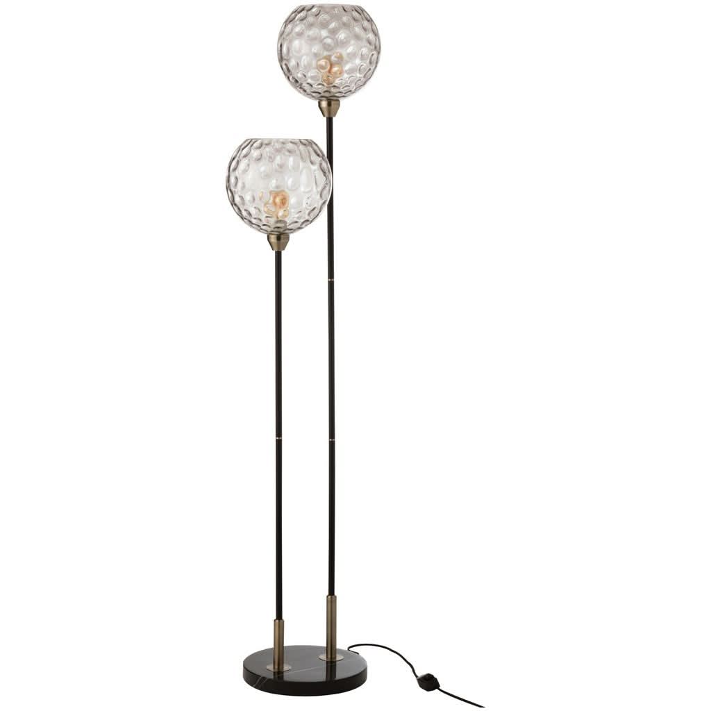 Vue de face du lampadaire, globes transparents texturés et double tige verticale