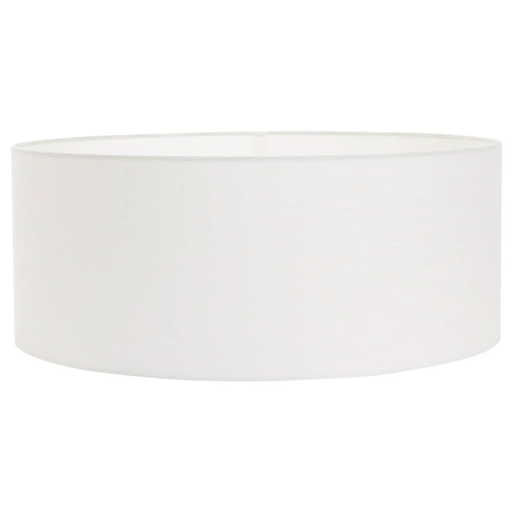 Abat-jour cylindrique blanc en tissu, photographié seul sur fond uni clair