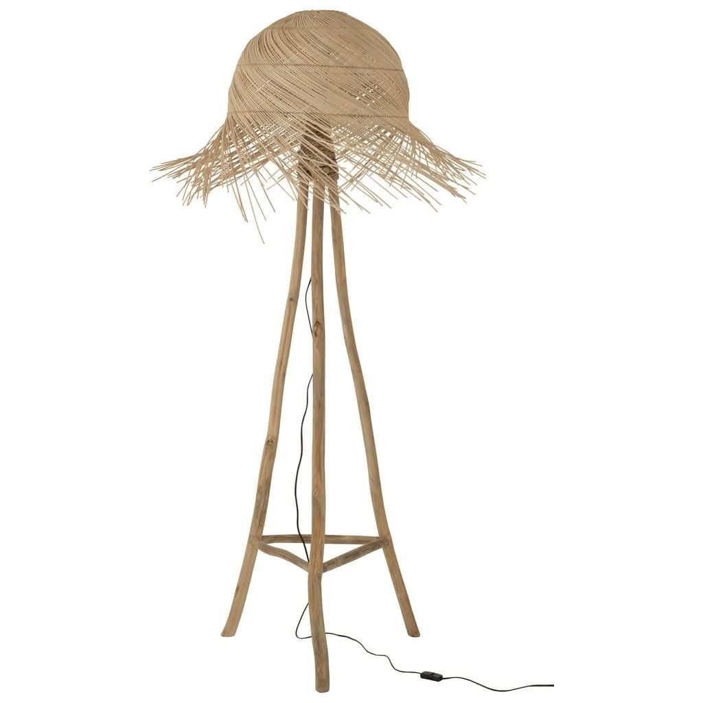 Vue de face du lampadaire entier sur fond blanc, pied tripode et abat-jour