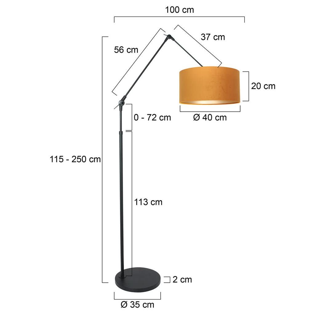 Schéma technique coté de la lampe avec dimensions en centimètres.