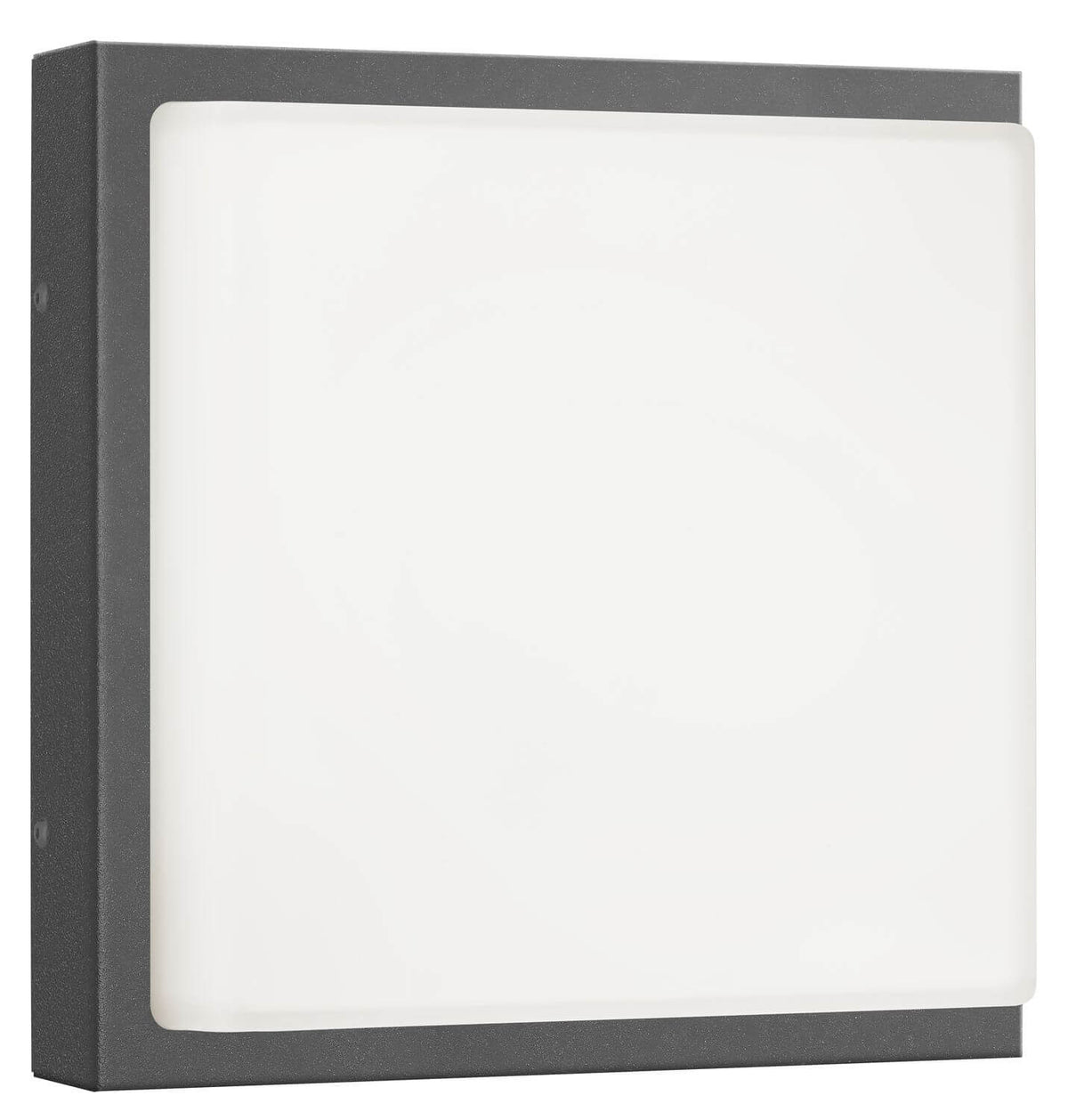 Vue de face légèrement inclinée de l'applique murale extérieure à diffuseur blanc