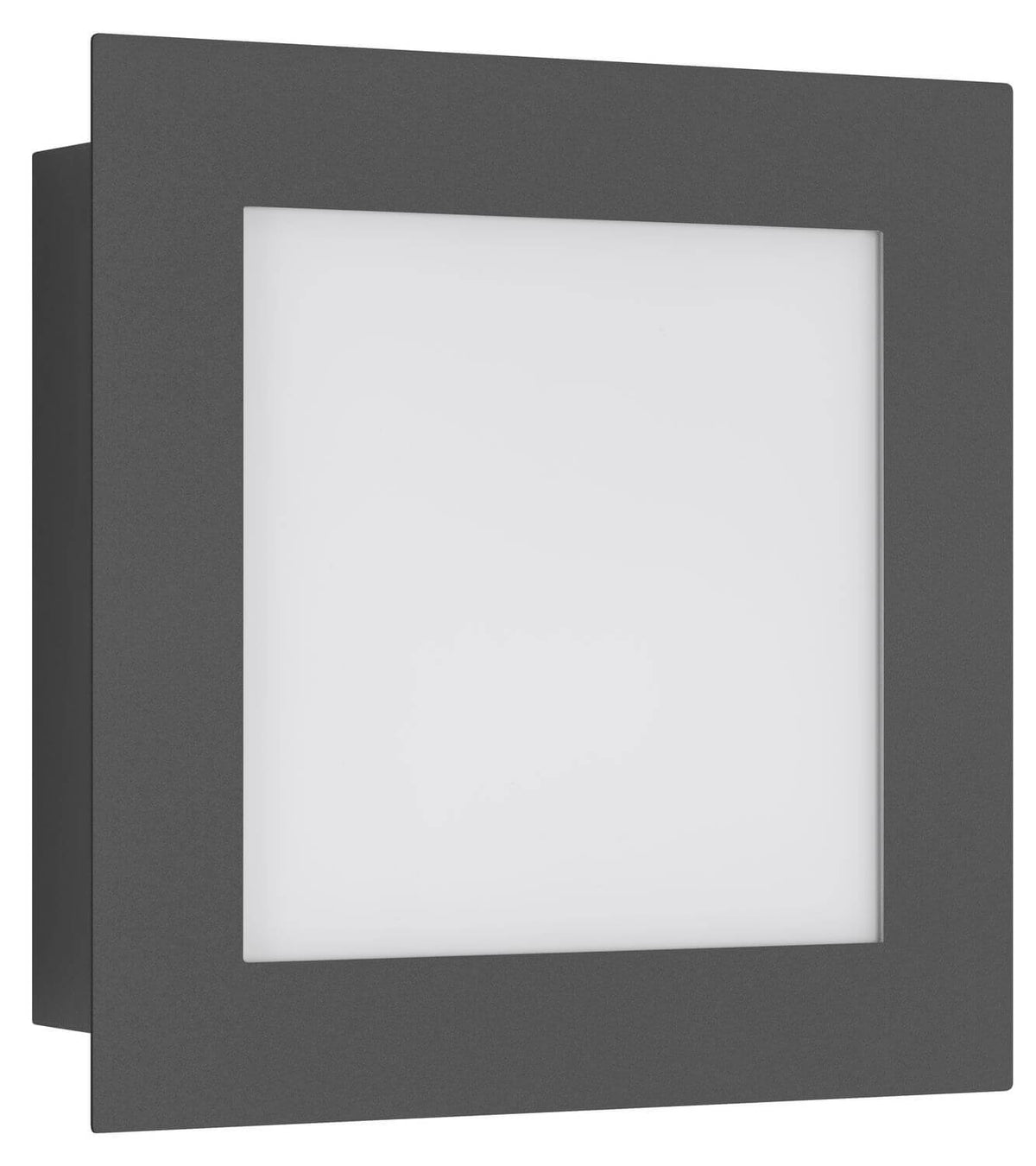 Produit présenté de trois quarts sur fond blanc, cadre anthracite et diffuseur opale