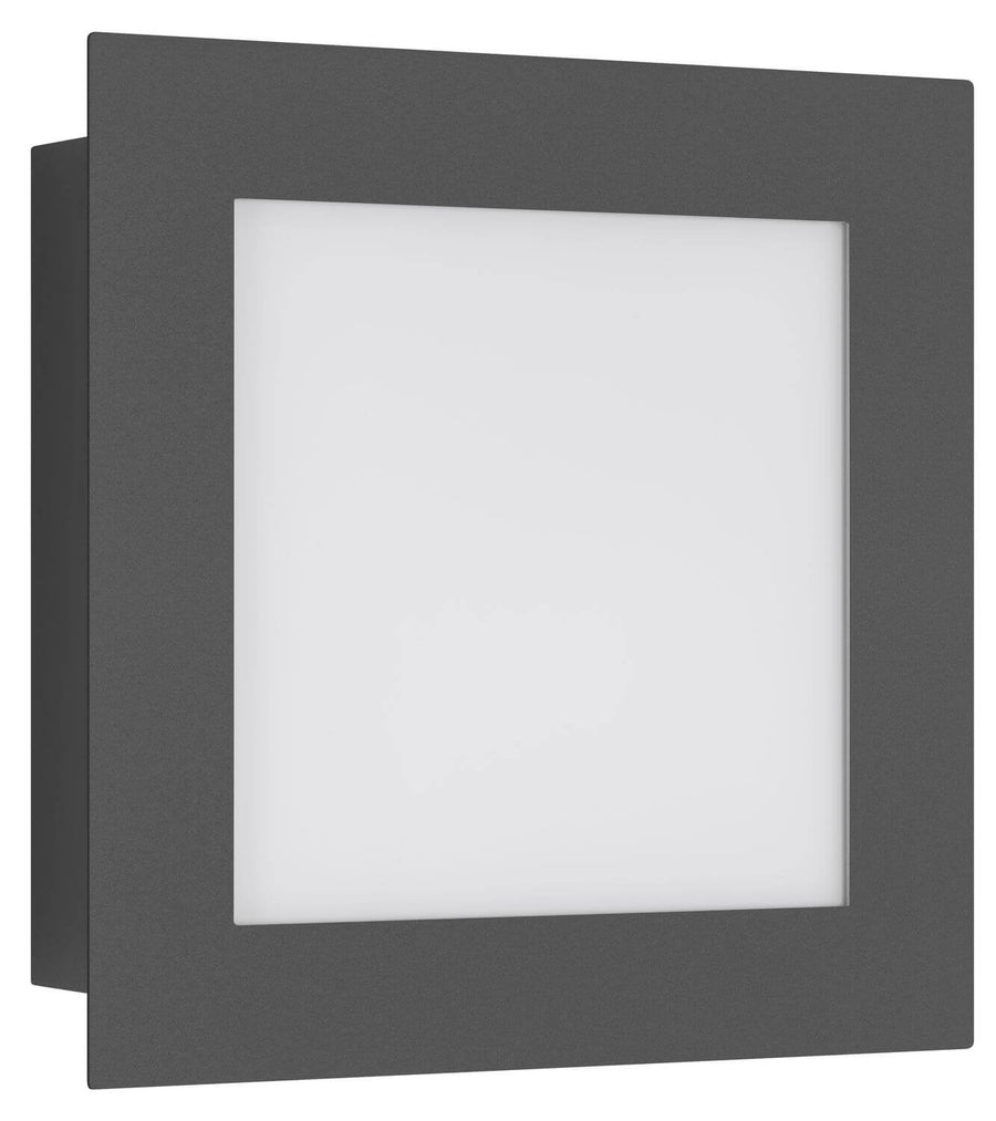 Produit présenté de trois quarts sur fond blanc, cadre anthracite et diffuseur opale