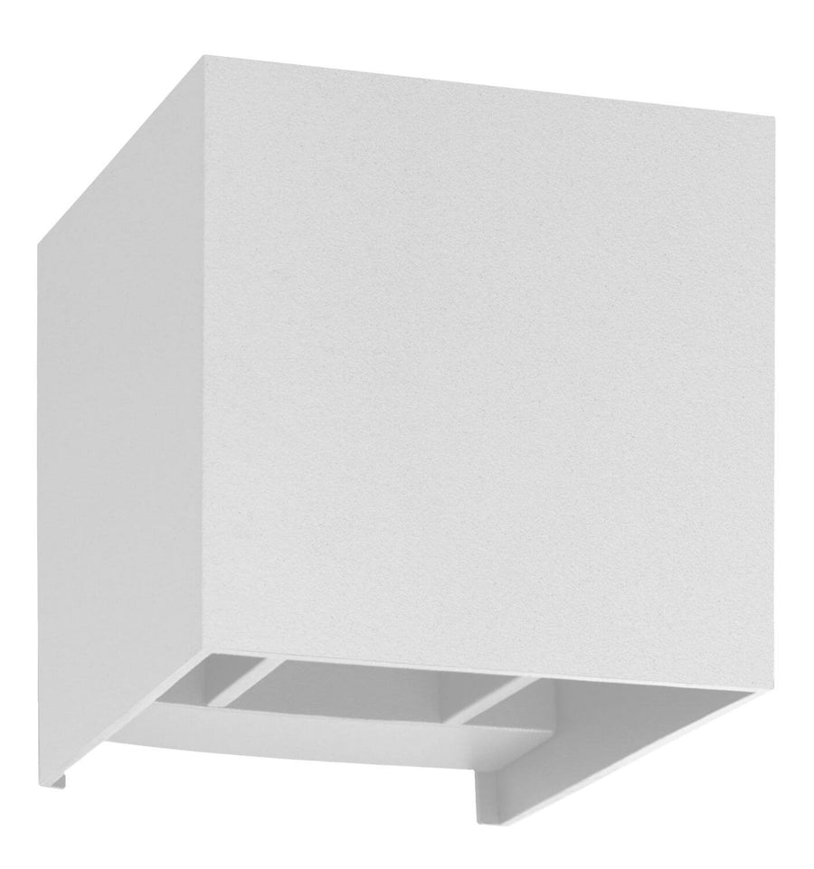 Produit seul sur fond blanc, boîtier cubique blanc avec support de fixation visible dessous