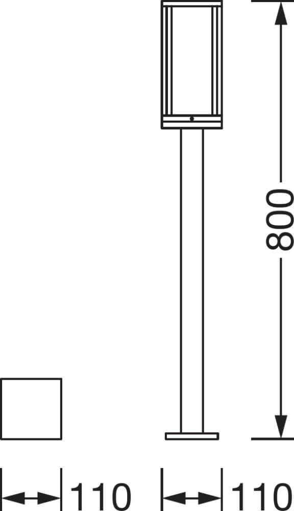 Schéma coté indiquant une hauteur de 800 mm et une largeur de 110 mm.