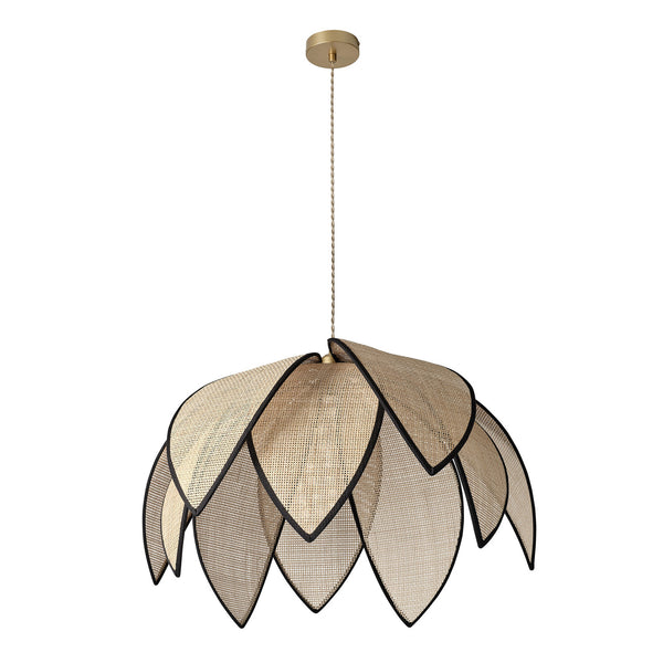 Suspension Rattan Lotus marron et beige, H 146,5 cm