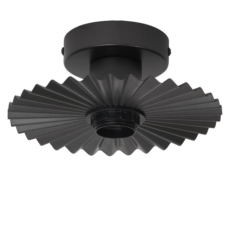 Vue de face du plafonnier anthracite plissé, sans ampoule, sur fond blanc.