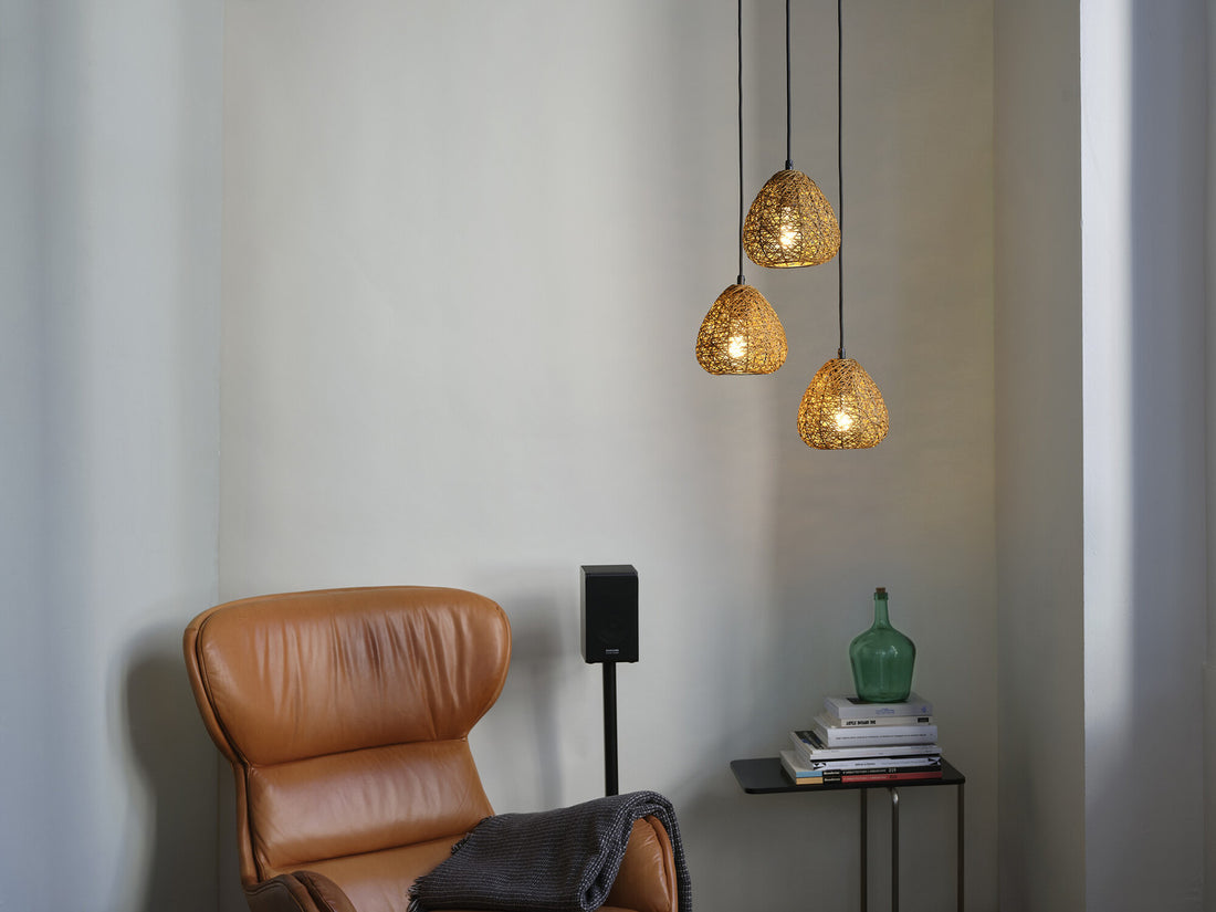 Suspension Paper Drop beige, 3 lumières, sur rosace