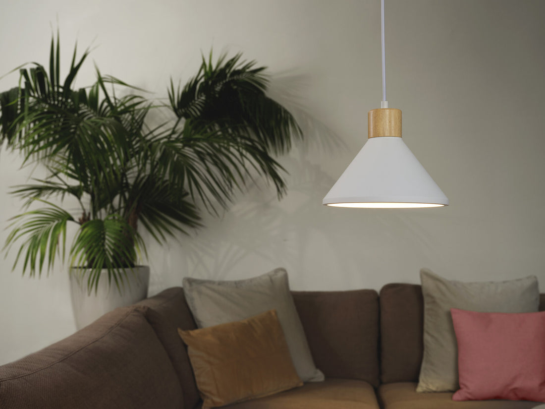 Suspension Plaster Wood blanche, H 122,5 cm