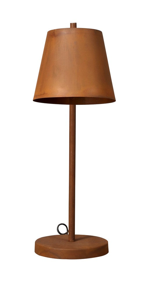 Vue de face de la lampe à poser rouille avec abat-jour conique