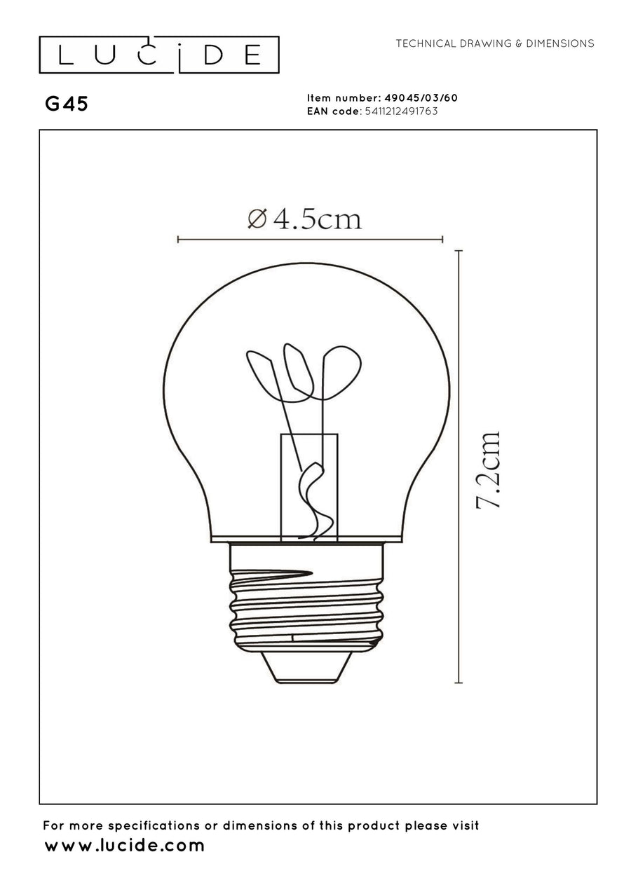 Ampoule LED E27 à filament transparente, 3 W | Lucide