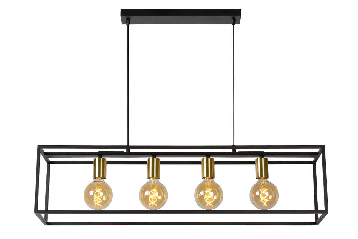 Suspension Ruben 4 lumières noire et dorée mat
