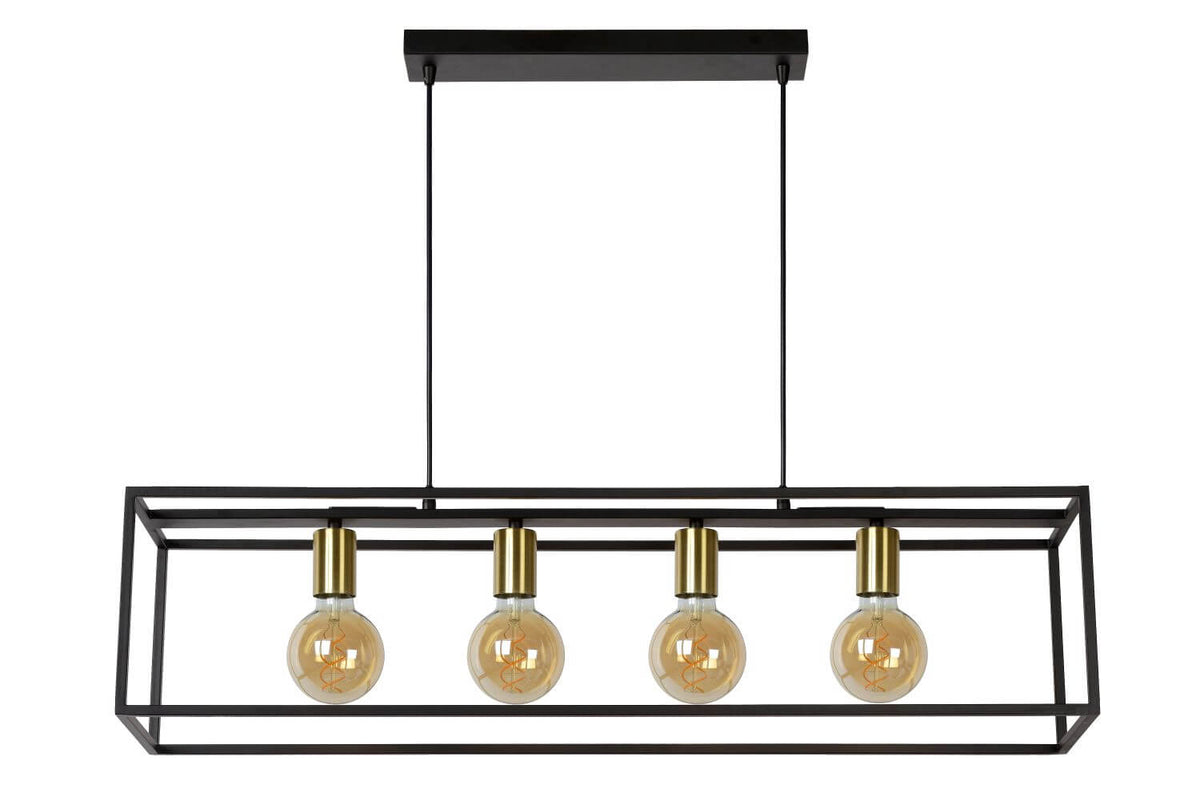 Suspension Ruben 4 lumières noire et dorée mat