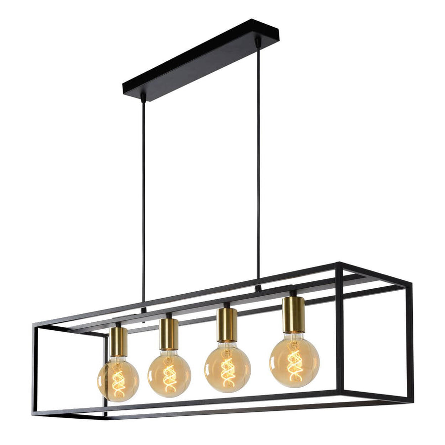 Suspension Ruben 4 lumières noire et dorée mat