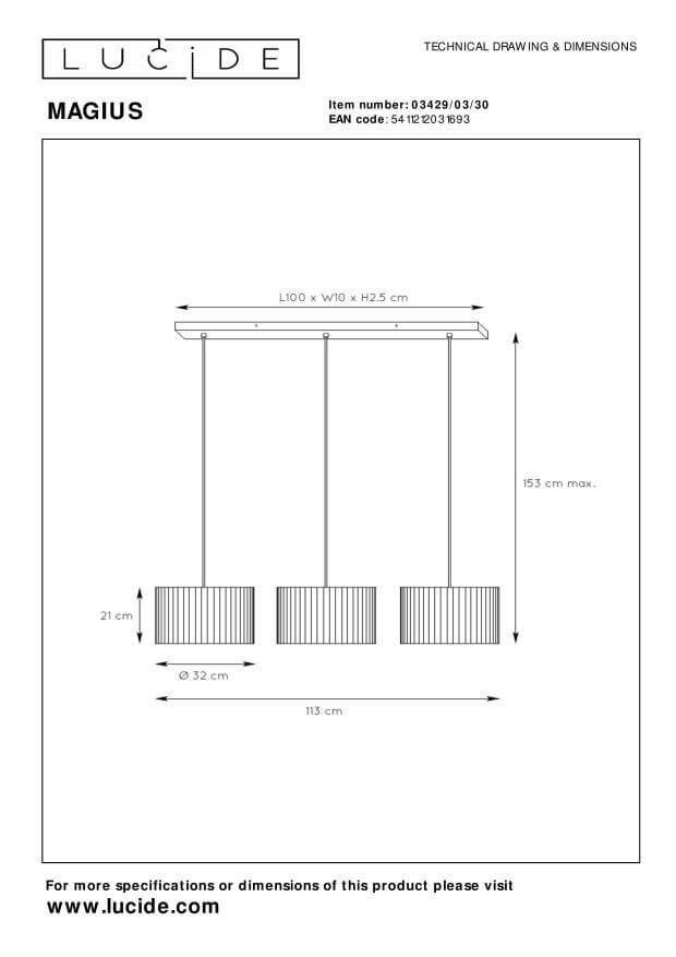 Suspension Magius 3 lumières bois clair et noire, rotin