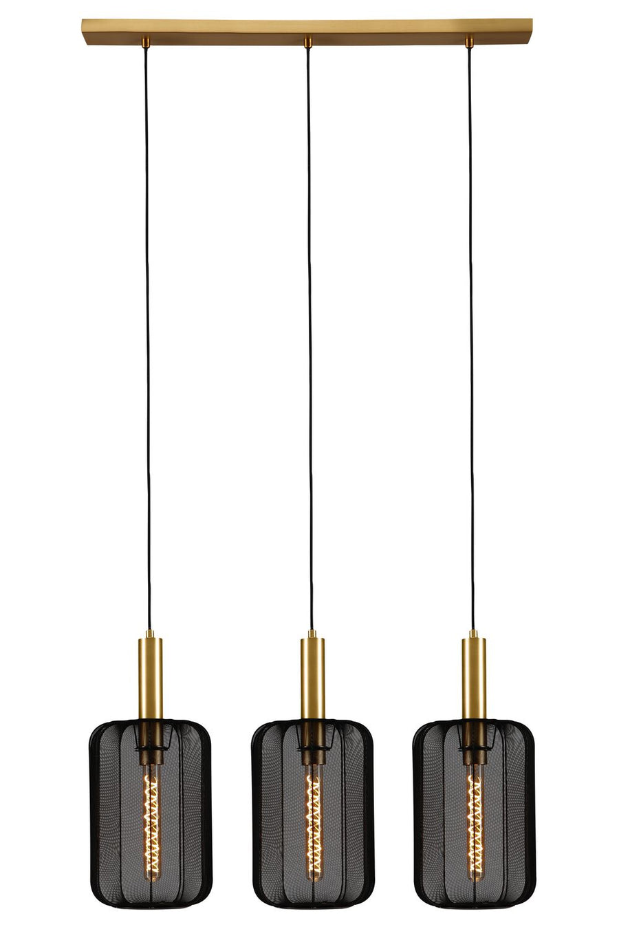 Vue d'ensemble de la suspension noire et dorée avec trois câbles fins
