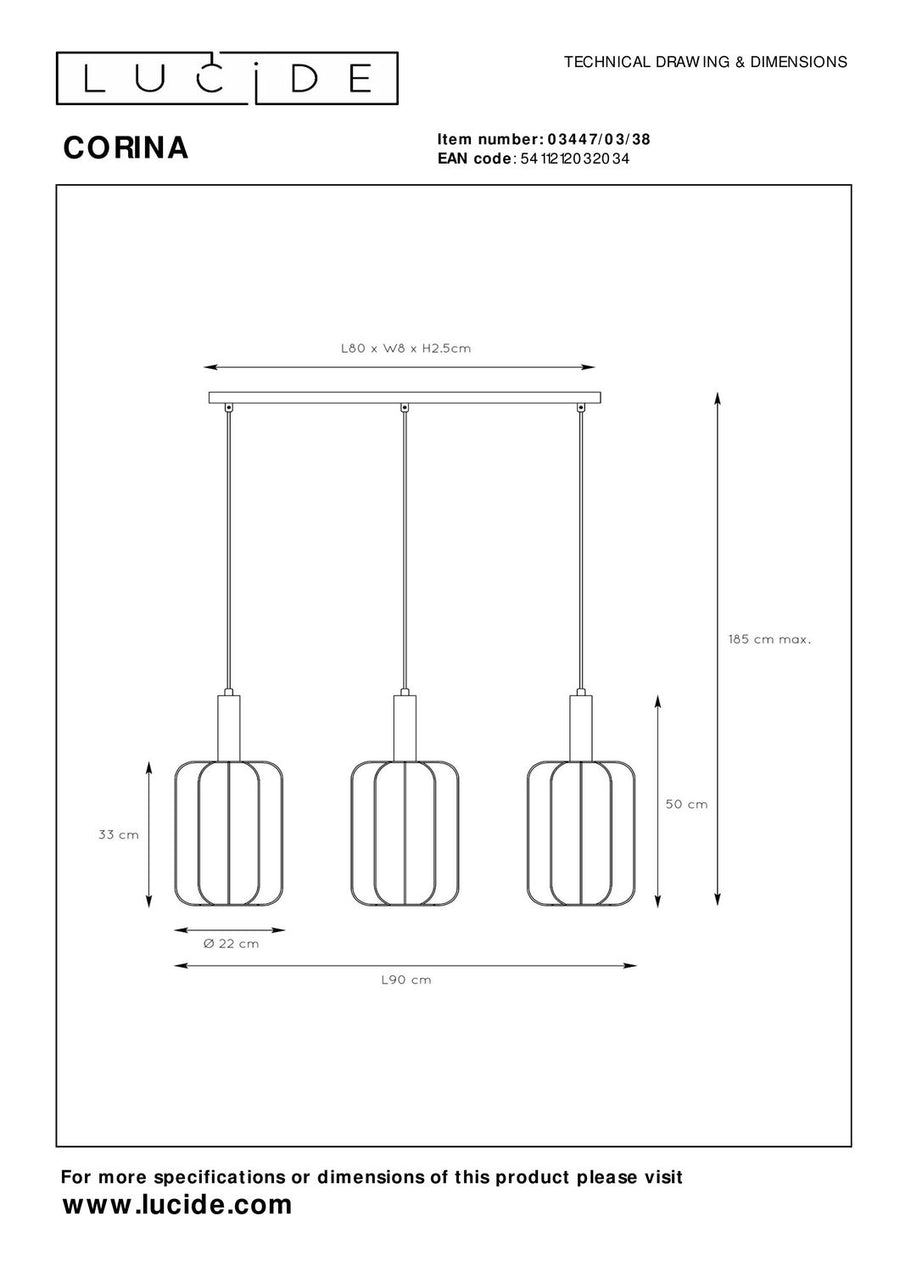 Suspension Corina 3 lumières beige, tissu