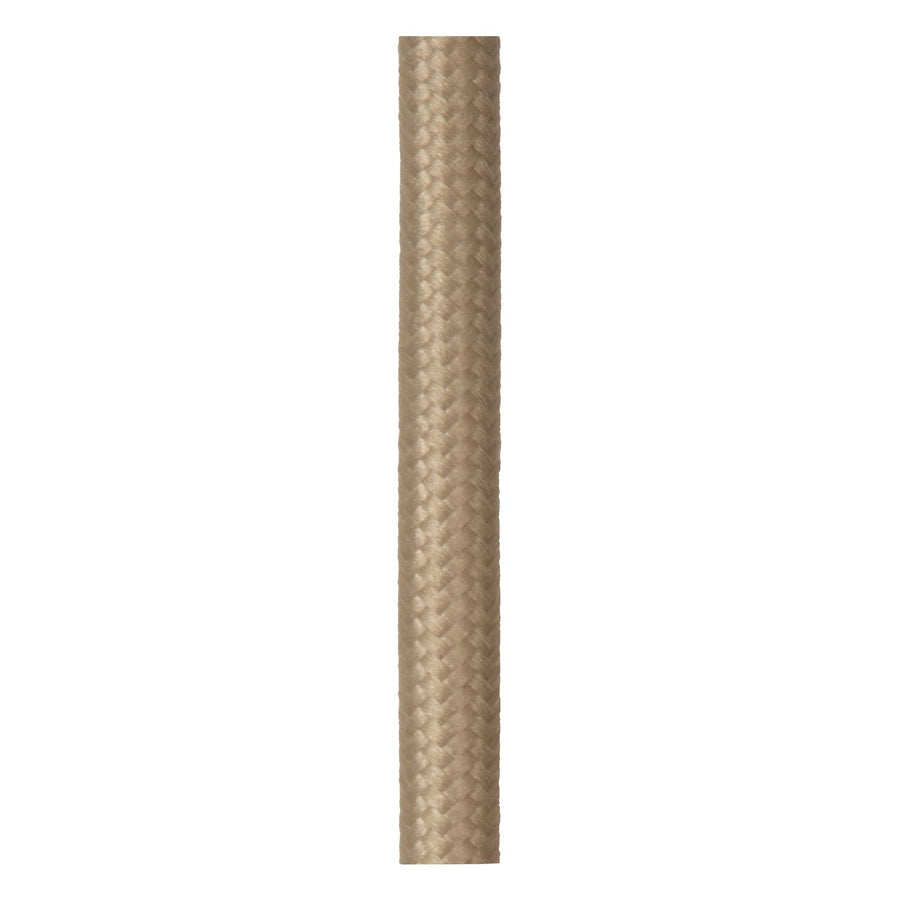 Câble d'alimentation textile tressé beige, gros plan vertical sur la finition.