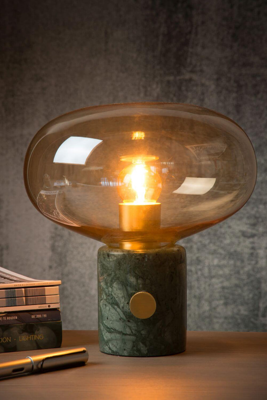 Lampe à poser Charlize ambrée et verte, verre