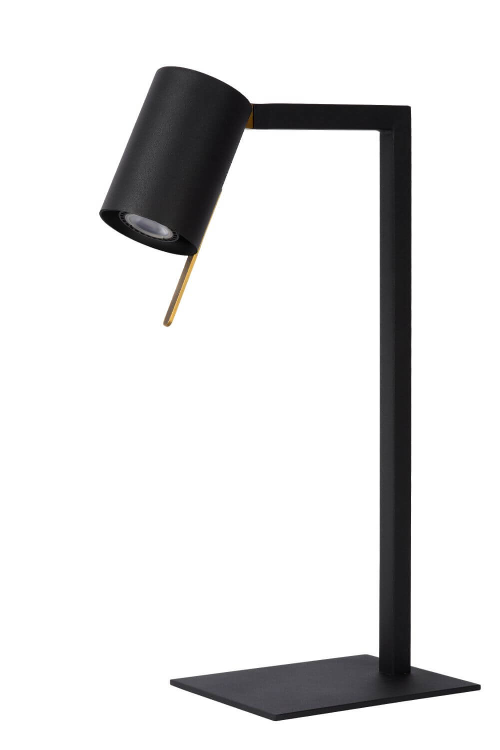 Même lampe noire présentée sur fond blanc, éclairage éteint et finition mate visible.