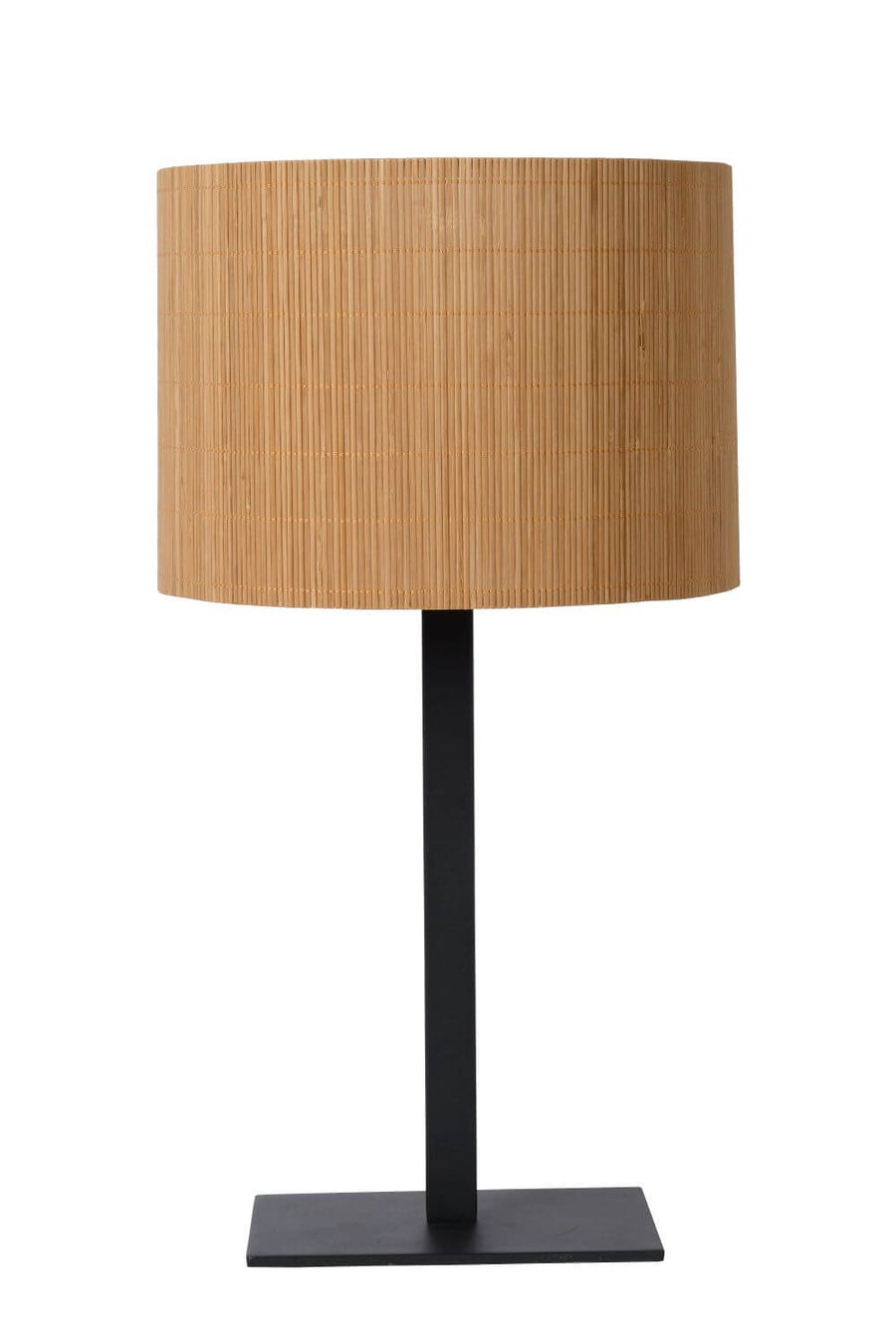 Lampe à poser Magius bois clair et noire, rotin