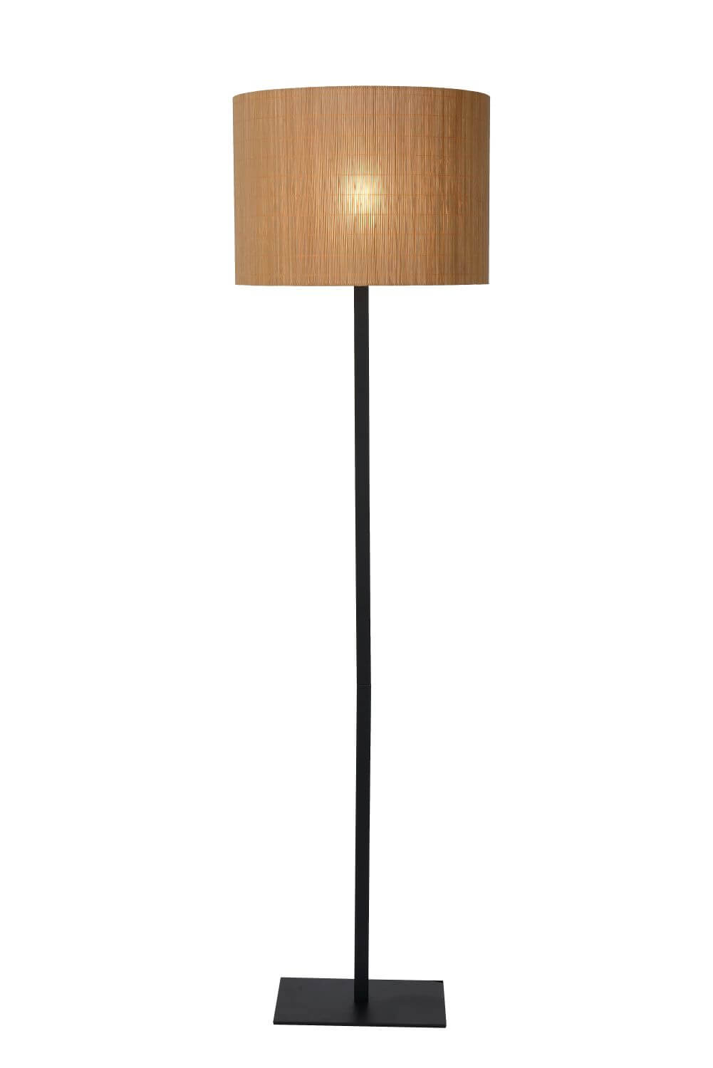 Lampadaire Magius bois clair et noir, rotin
