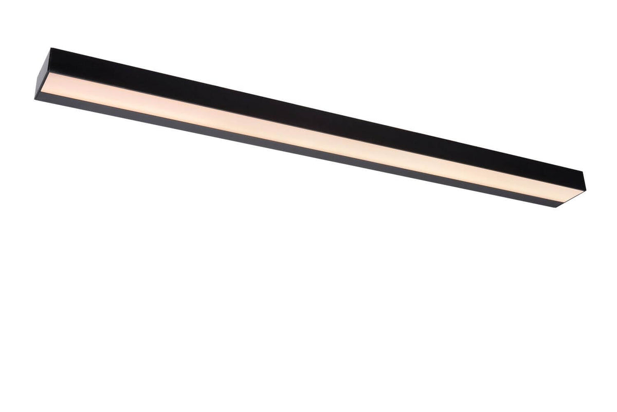 Vue en perspective longue du bandeau lumineux noir avec éclairage opale chaud