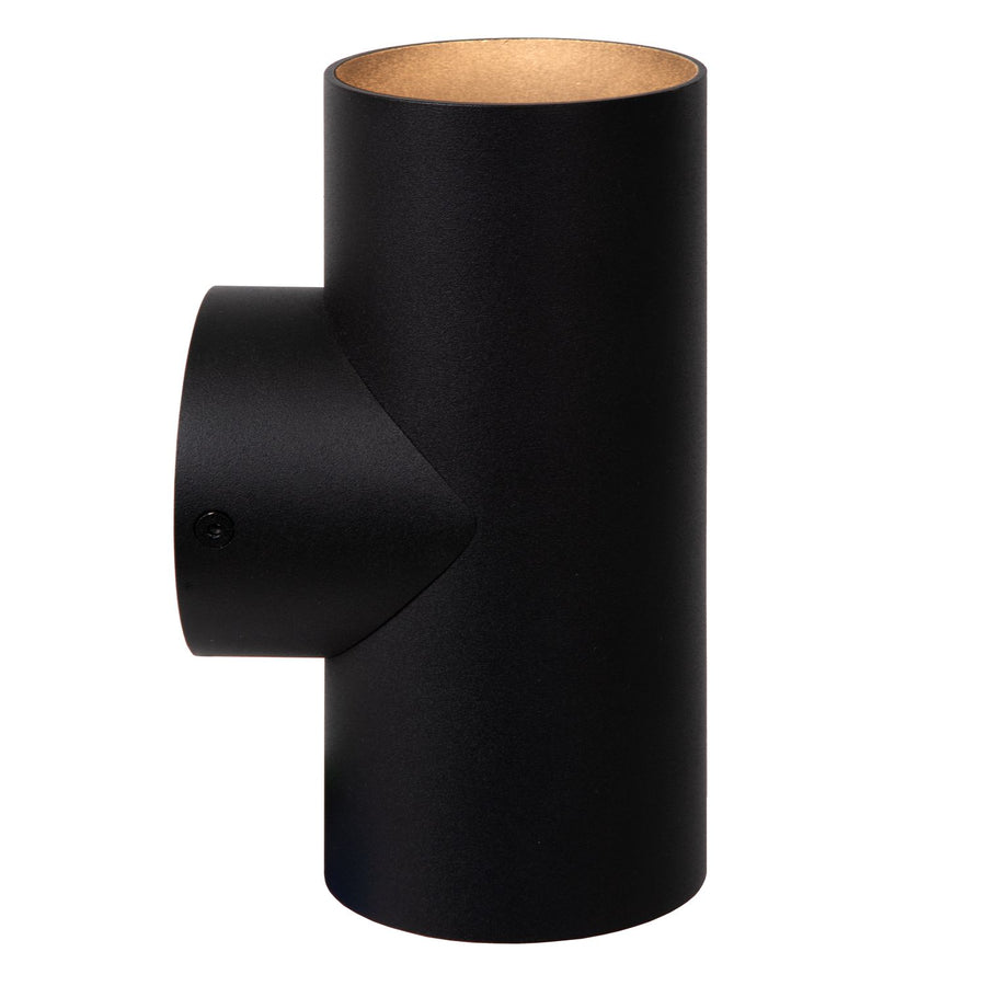 Produit de profil sur fond blanc, cylindre noir et platine de fixation ronde