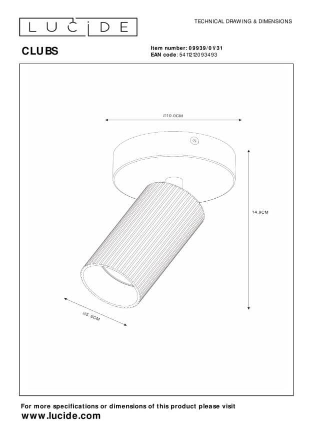 Schéma technique du plafonnier indiquant les dimensions et la référence du produit.