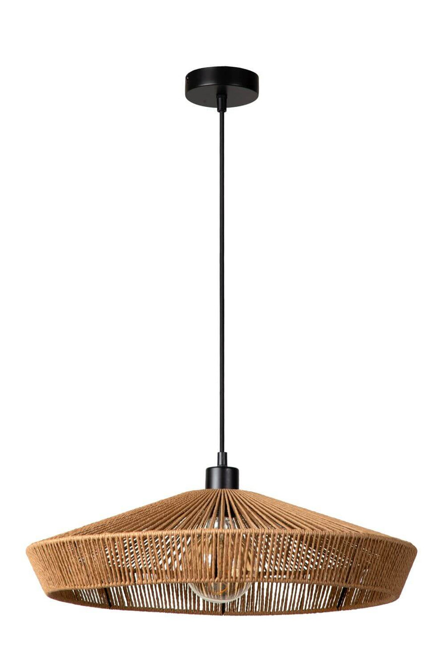 Suspension Yunkai bois clair et noire, rotin, Ø 50 cm
