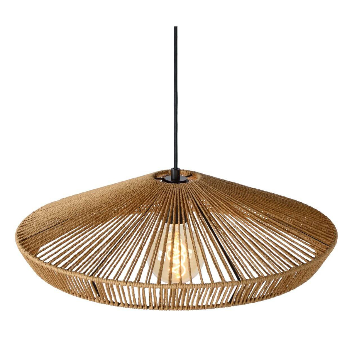 Suspension Yunkai bois clair et noire, rotin, Ø 50 cm