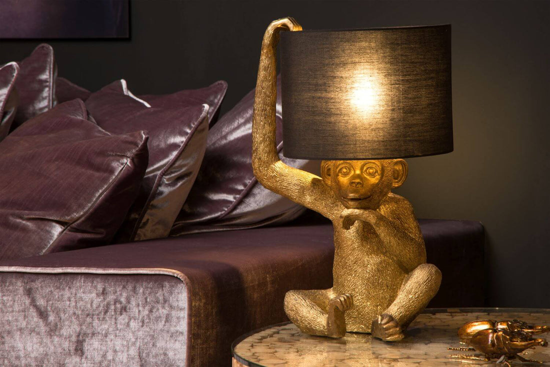 Lampe à poser Extravaganza Chimp noire et dorée, coton