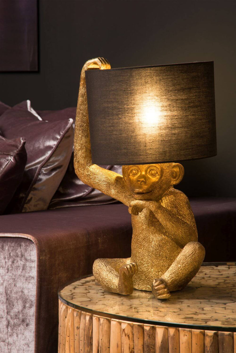 Lampe à poser Extravaganza Chimp noire et dorée, coton