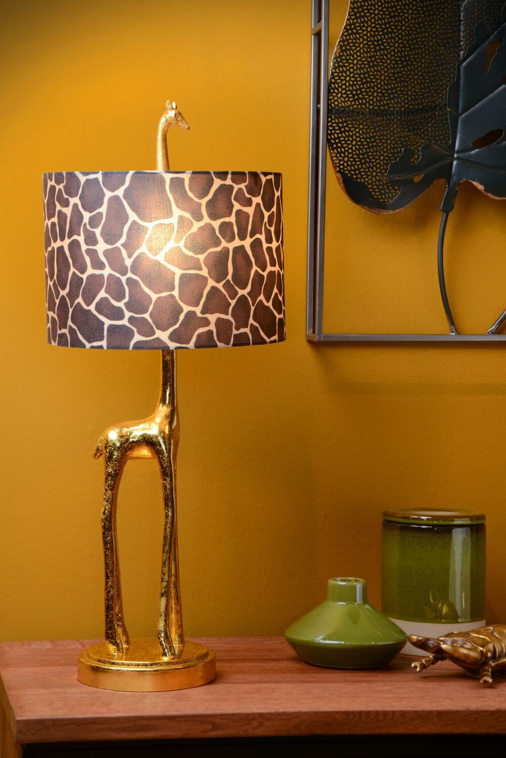 Lampe à poser Extravaganza Miss Tall dorée mat et marron, coton