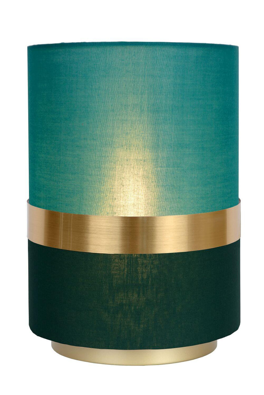 Gros plan sur le bandeau en laiton brossé et la texture du lin vert foncé