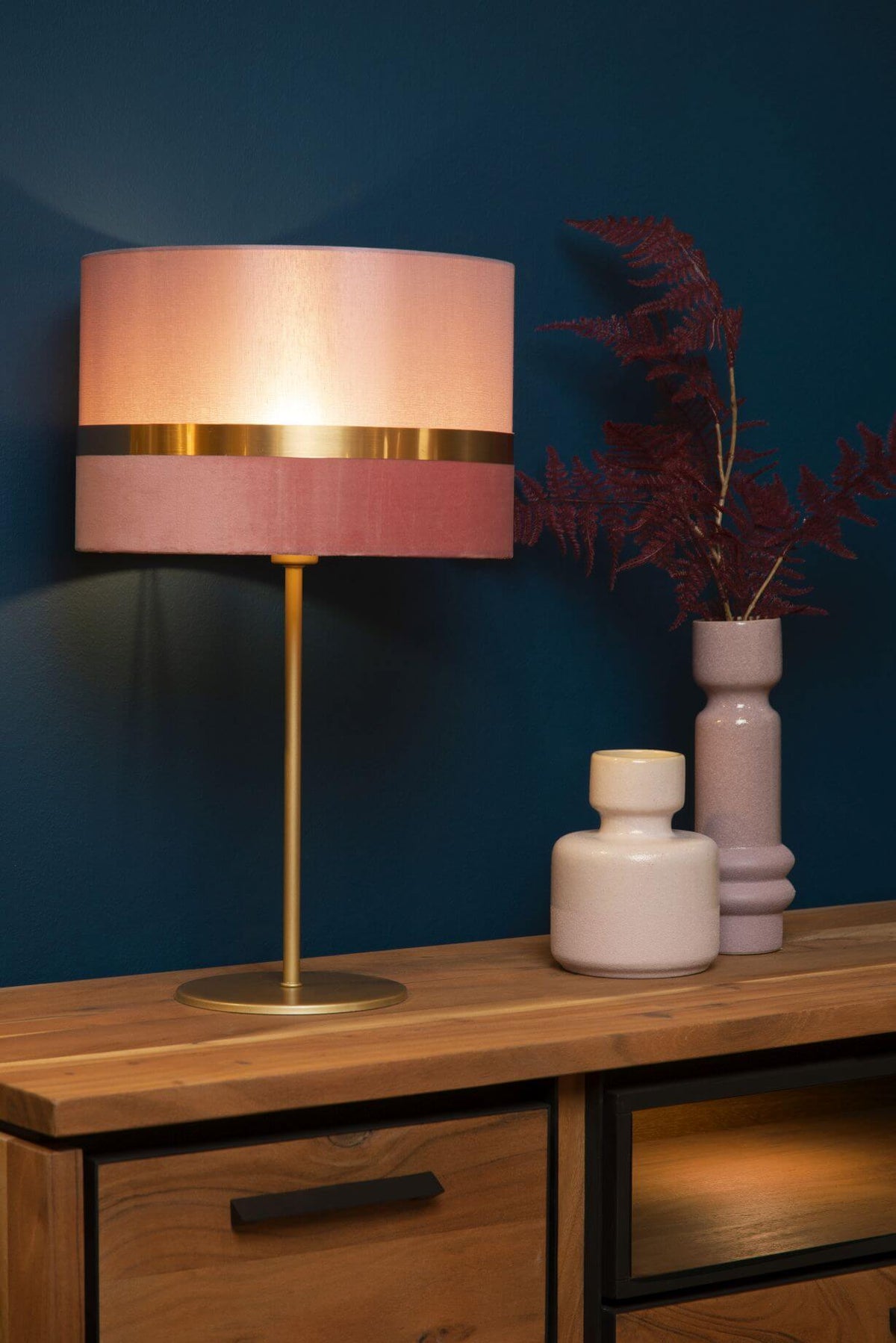 Lampe à poser Extravaganza Tusse rose et dorée, lin