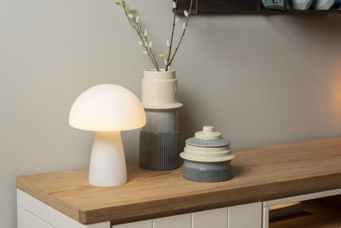 Lampe à poser Fungo opale, verre