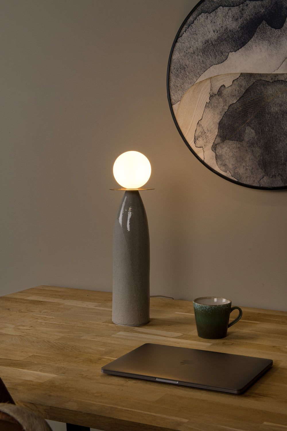 Lampe à poser Figaro grise, verre, H 45 cm