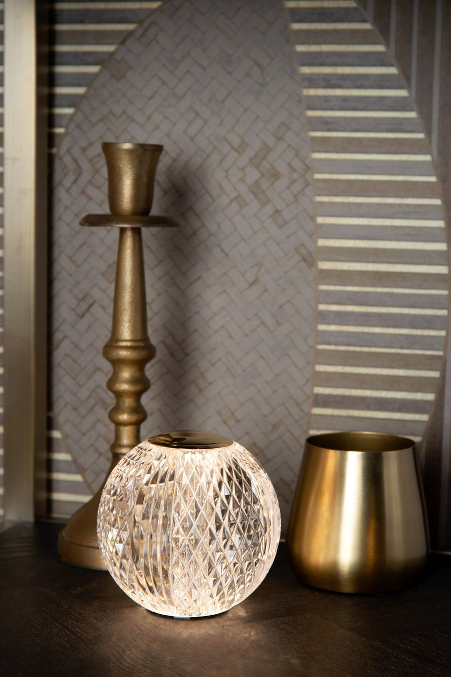 Lampe à poser Cintra transparente et dorée mat, Ø 9 cm