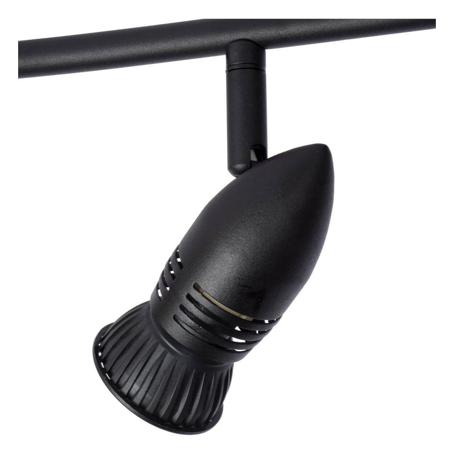 Détail de la rotule et de la tête de spot noire rainurée orientable avec verre transparent