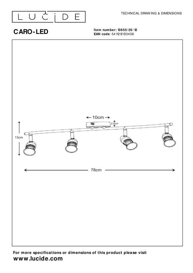 Schéma technique coté du luminaire avec dimensions 78 cm, 13 cm et 10 cm.