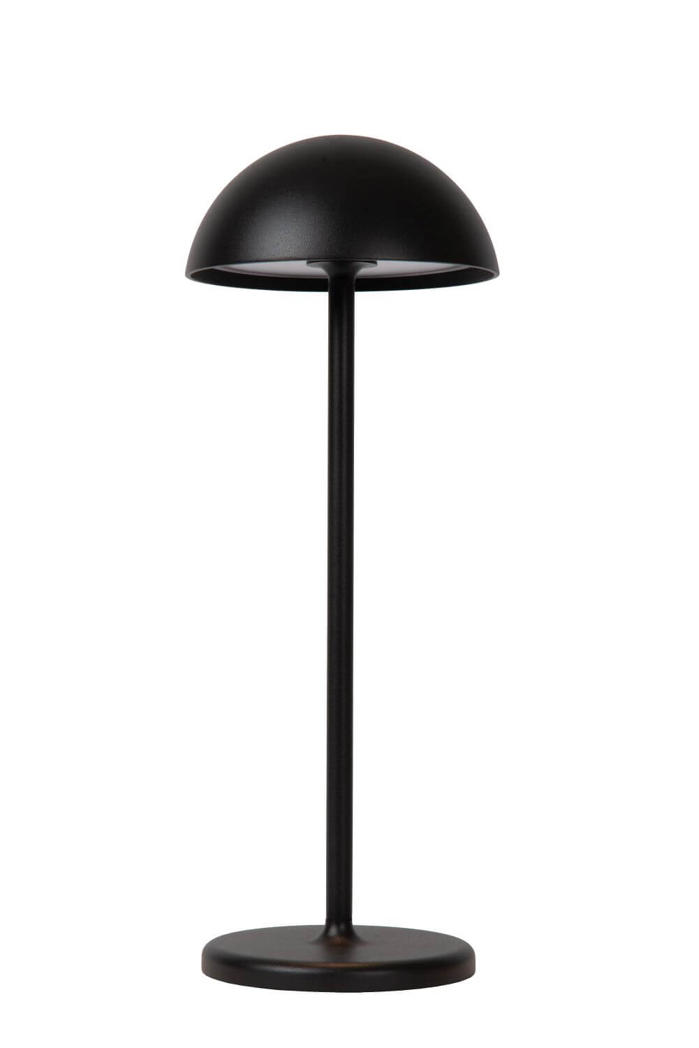 Silhouette entière de la lampe noire sur fond blanc, abat-jour fermé éteint.