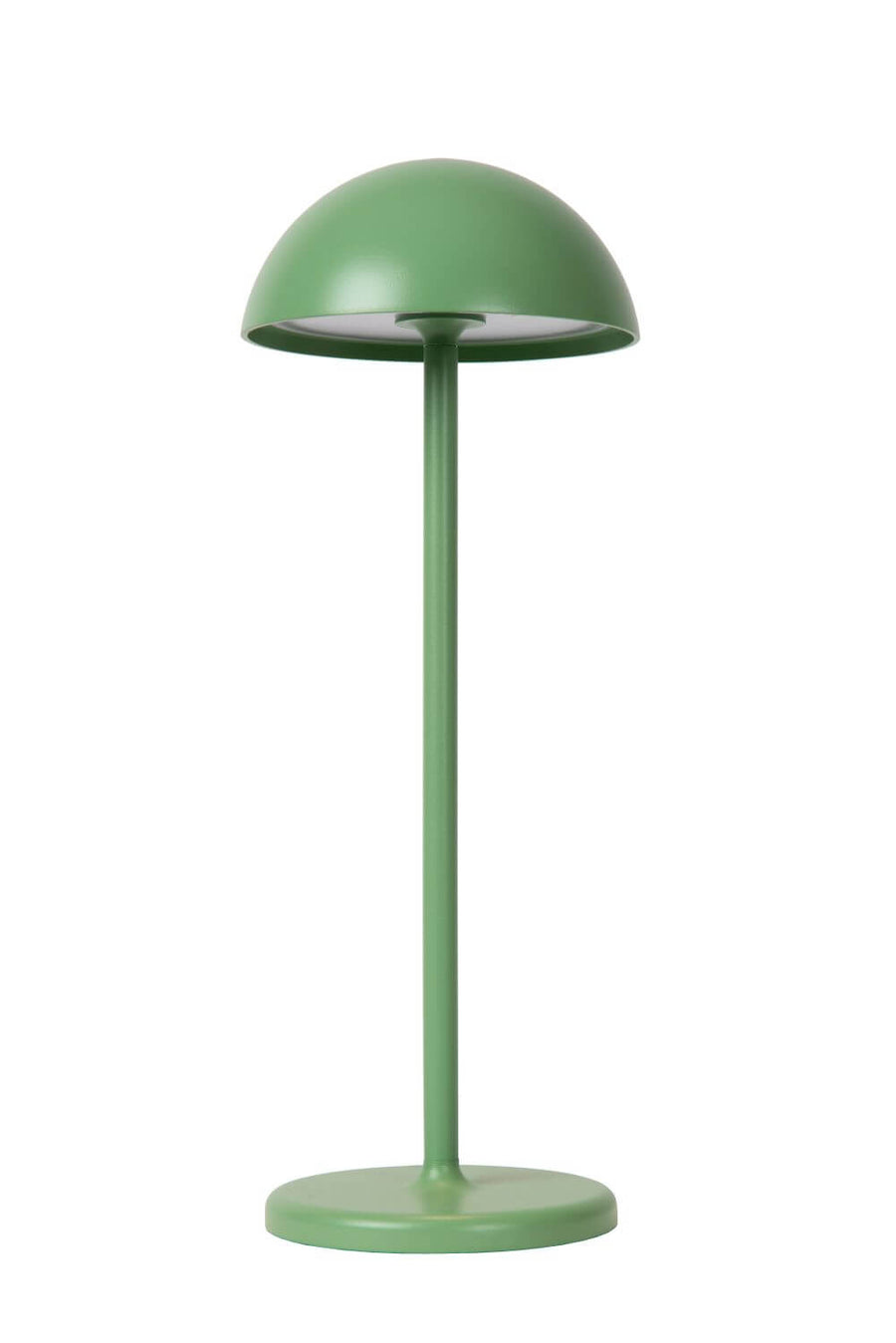 Vue de trois quarts du lampadaire vert avec dôme, tige et socle circulaire