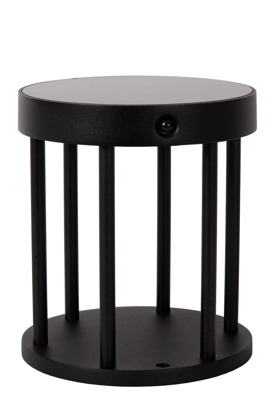 Borne extérieure noire mate de face, base ronde et capot circulaire surélevé