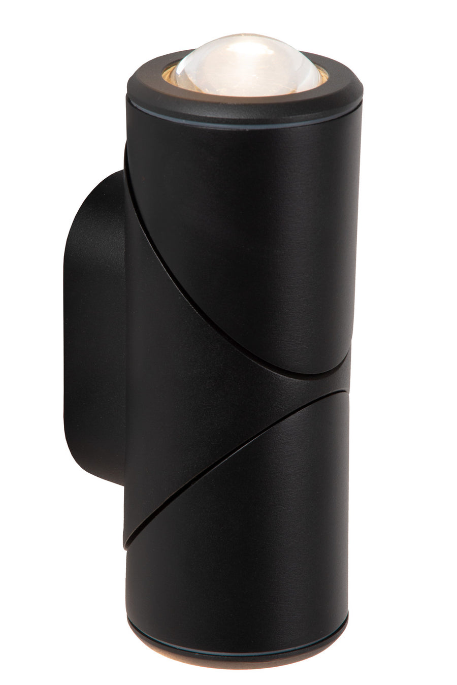 Vue légèrement inclinée montrant le corps cylindrique noir à finition mate.