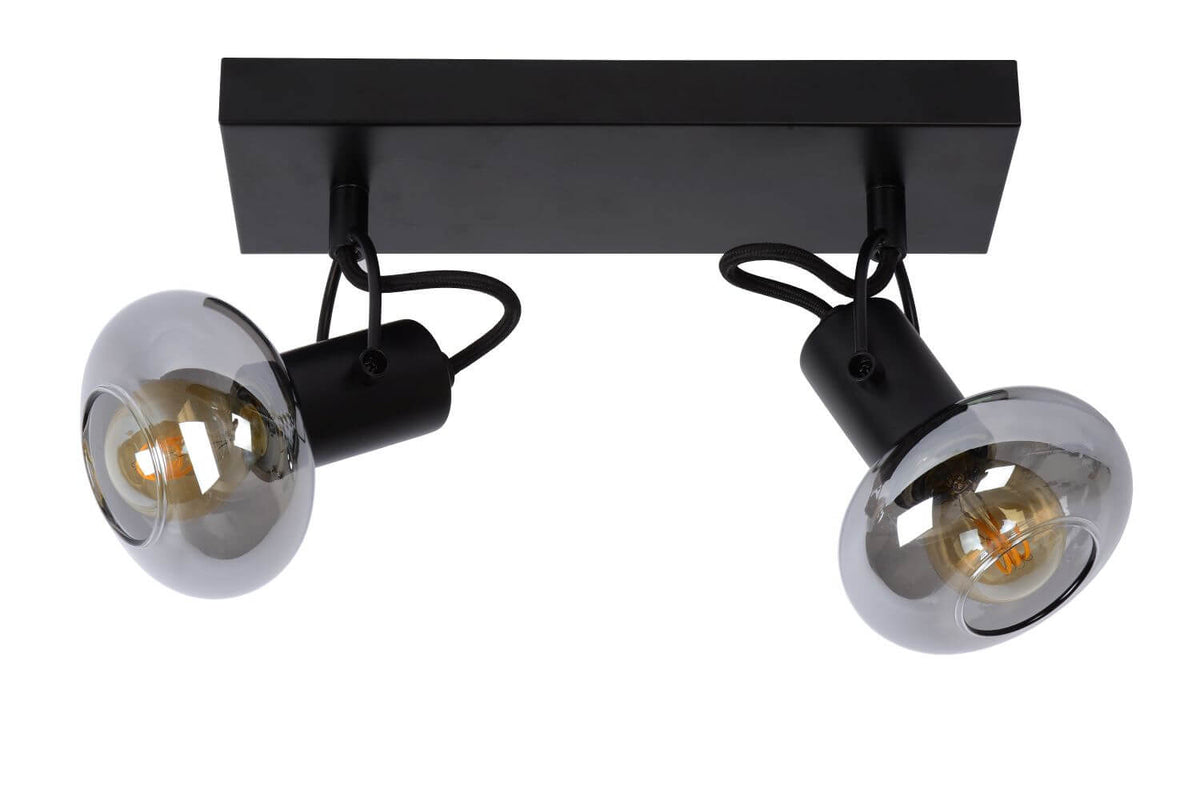 Plafonnier Madee 2 lumières noir et fumé, verre