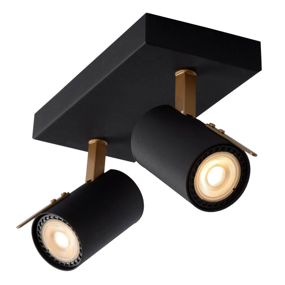 Vue en plongée des deux spots orientables et de leur support rectangulaire