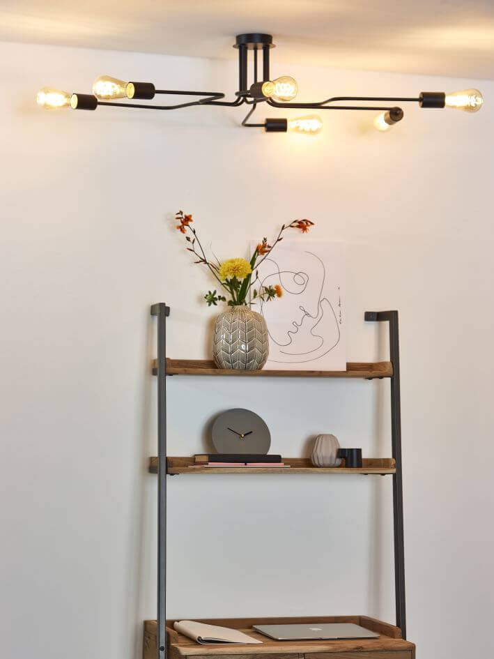 Plafonnier Lester 6 lumières noir