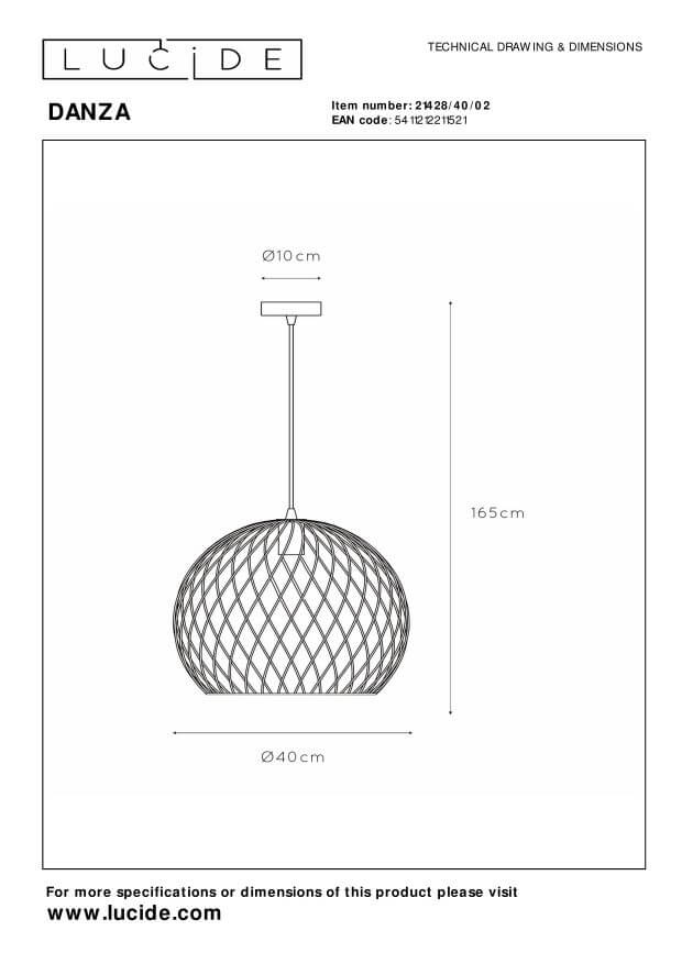 Suspension Danza dorée mat et noire, H 70 cm