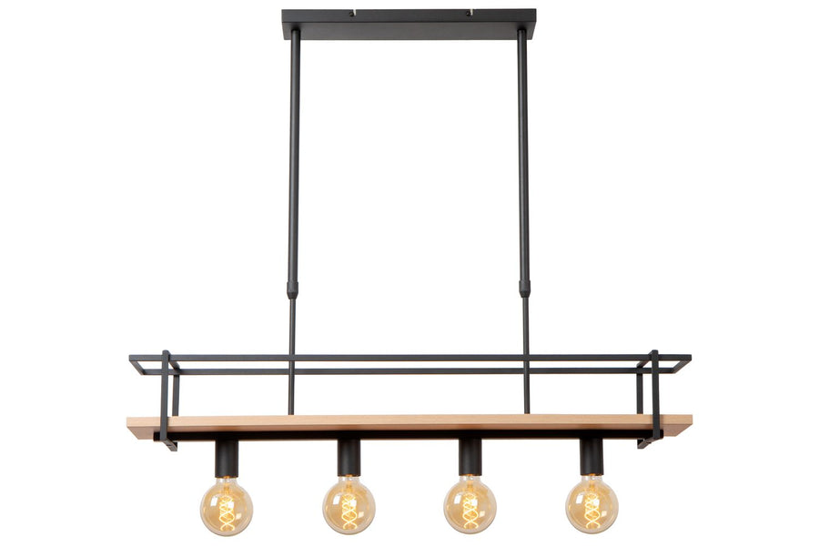 Suspension Milonga 4 lumières noire, bois